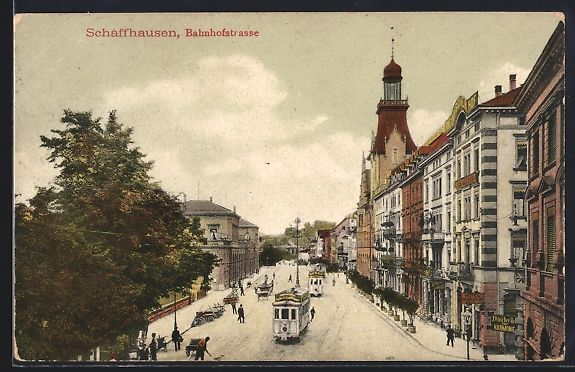 Cartoline postali: Schaffhausen, Strassenbahn in der Bahnho – Usato da Berlin venduto da bartko-reher