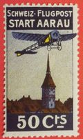 Flugpost Vorläufer Aarau, Abart Retouche beim Kirchturm **/*