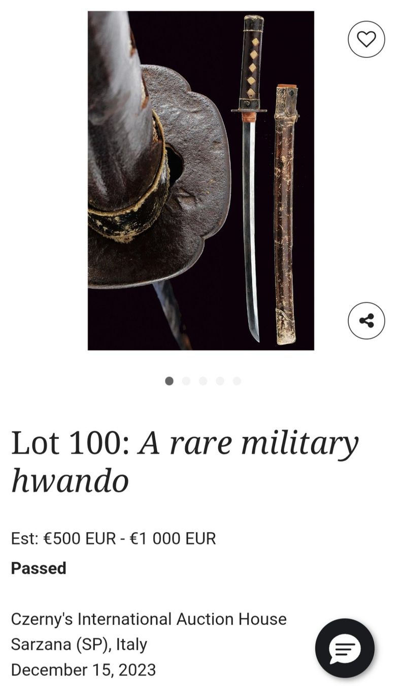 Altre raccolte & rarità: Sabre militaire Hwando rare  / katana wakisashi – Usato da Satigny venduto da Asaksa 2