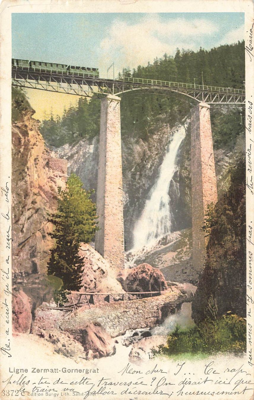 Cartoline postali: Zermatt (VS) Gornergrat Bahn Brücke mit Wasserfall – Usato da Biasca venduto da Blenio71