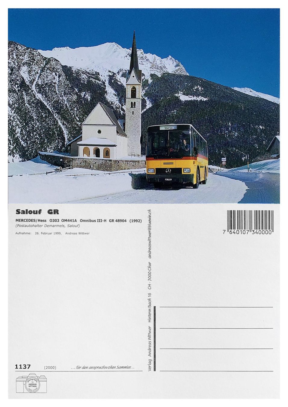 Cartoline postali: Salouf Savognin Surses Oberhalbstein Postauto Mercedes Hess – Nuovo (secondo la descrizione) da Bern venduto da AWiBe