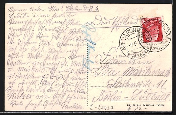 Cartoline postali: AK Ponte Tresa, Panorama, 1934 – Usato da Berlin venduto da bartko-reher 1