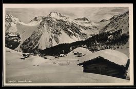 AK Inner-Arosa, Winteransicht mit verschneiten Chalets und B