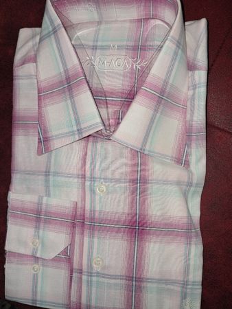 Herren Hemd M-Aga kariert weiss rosa hellblau Grösse M