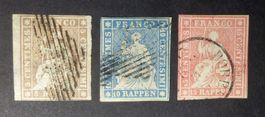 SWITZERLAND 1854 à 1859: «Strubeli», 3 timbres, oblitérés
