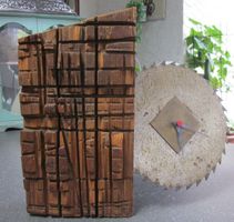 Unikat Tischuhr, altes Holz&Kreissägeblatt, Batterieuhrwerk
