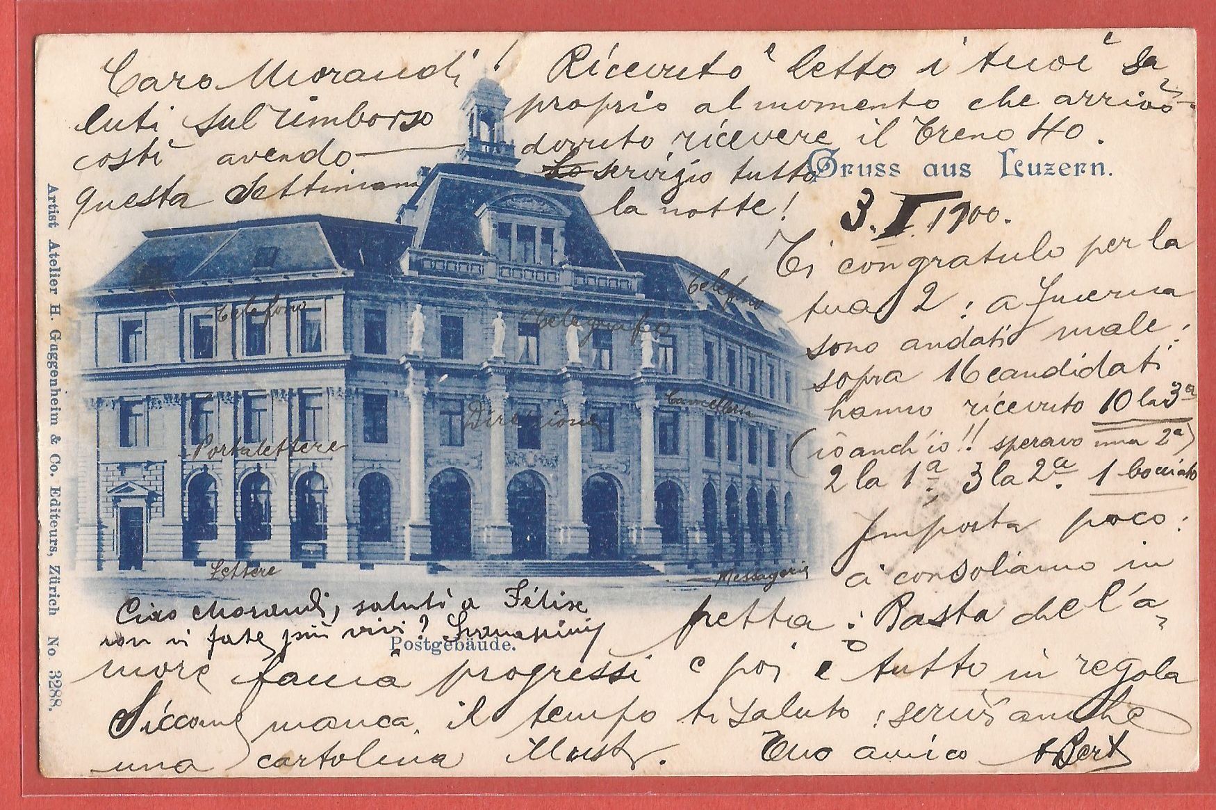 Cartoline postali: Luzern - Postgebäude - 1900 – Usato da Fislisbach venduto da Porano
