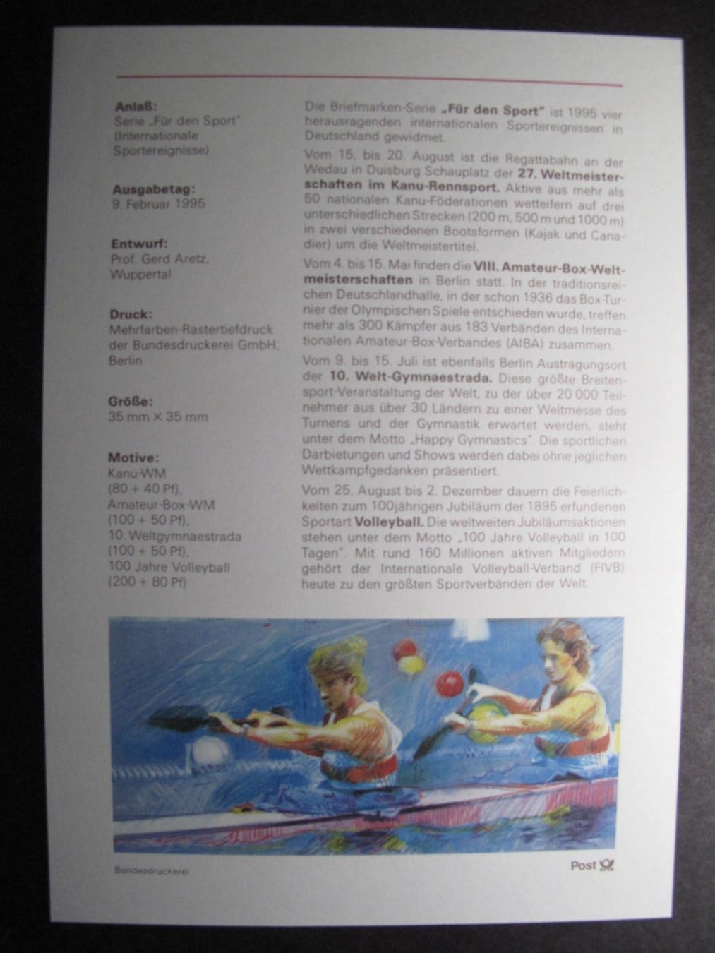 Tutti i francobolli: BRD 1995 / 04 Sporthilfe ETB – Usato da Wil SG venduto da fva01 1