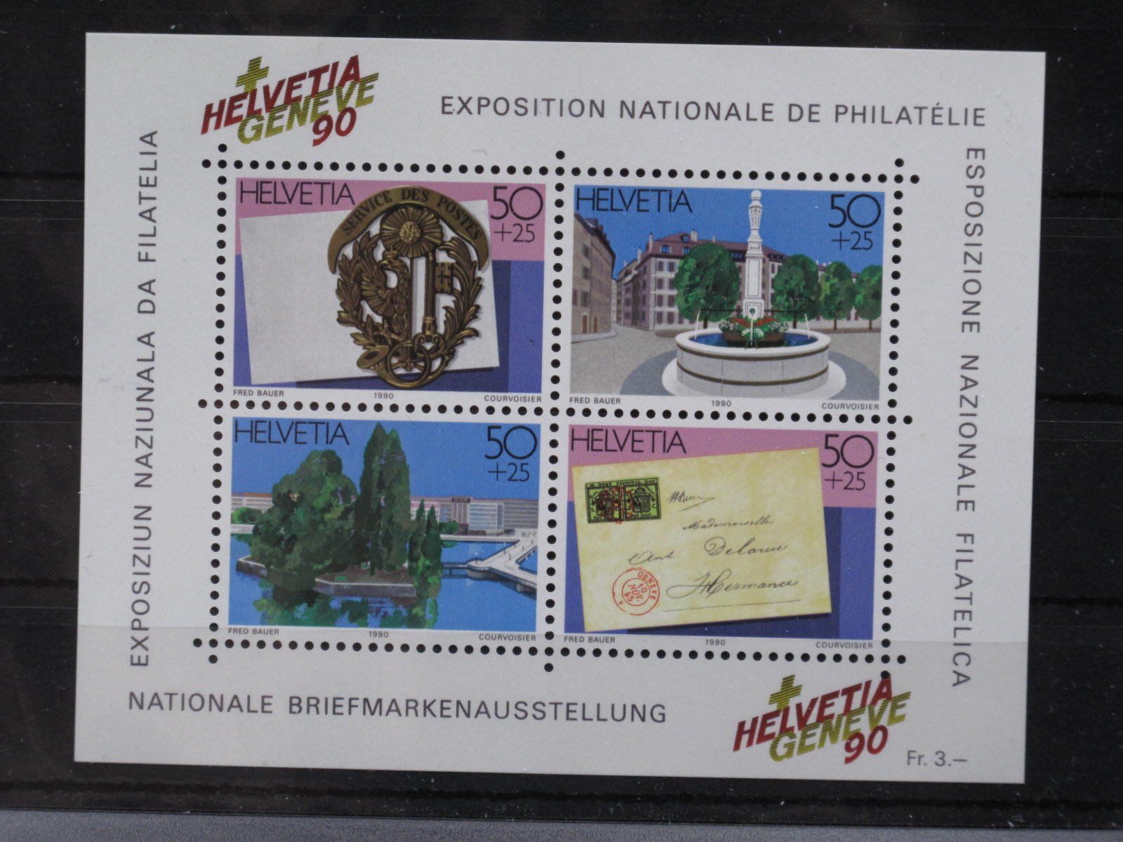 Tutti i francobolli: CH 1990 Briefmarkenausstellung Genf BL ** – Usato da Wil SG venduto da fva01