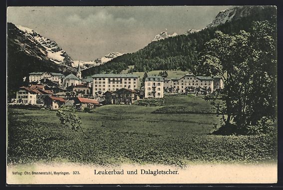 Cartoline postali: Leukerbad, Ortsansicht mit Dalagletscher – Usato da Berlin venduto da bartko-reher