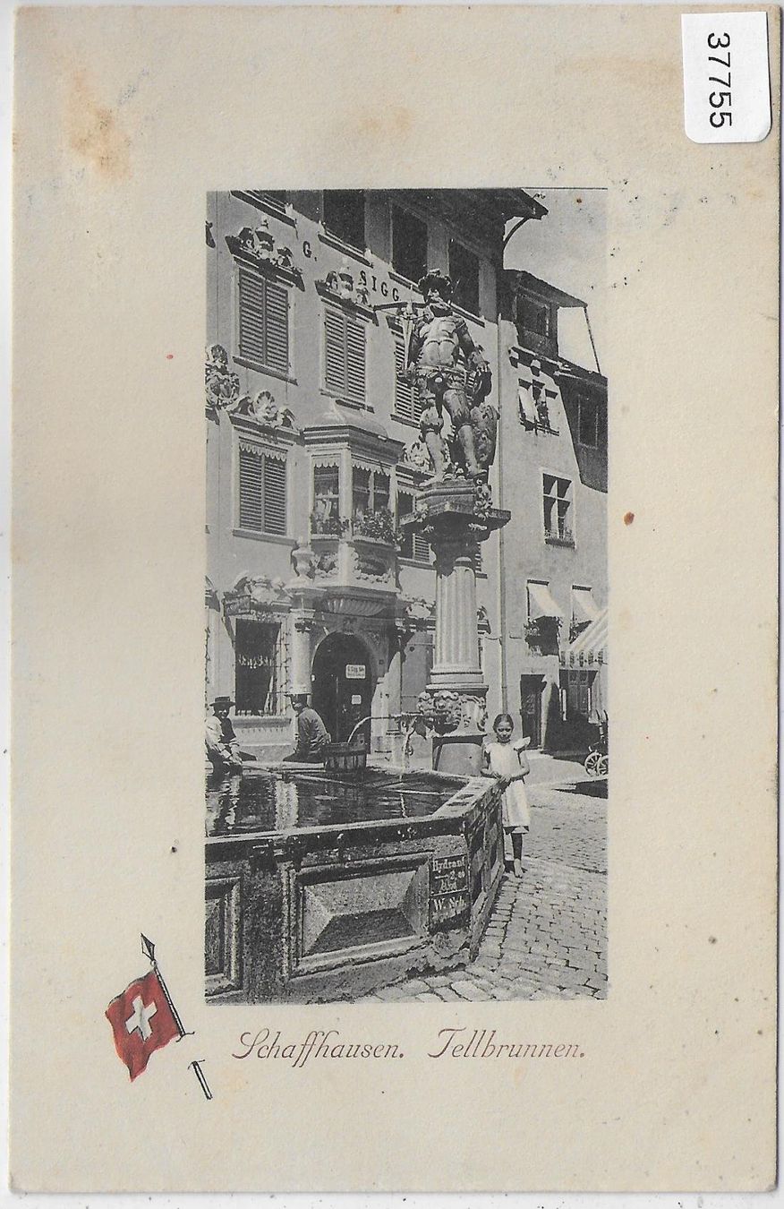 Cartoline postali: Schaffhausen - Tellbrunnen - animee – Usato da Ettingen venduto da Kartenplanet