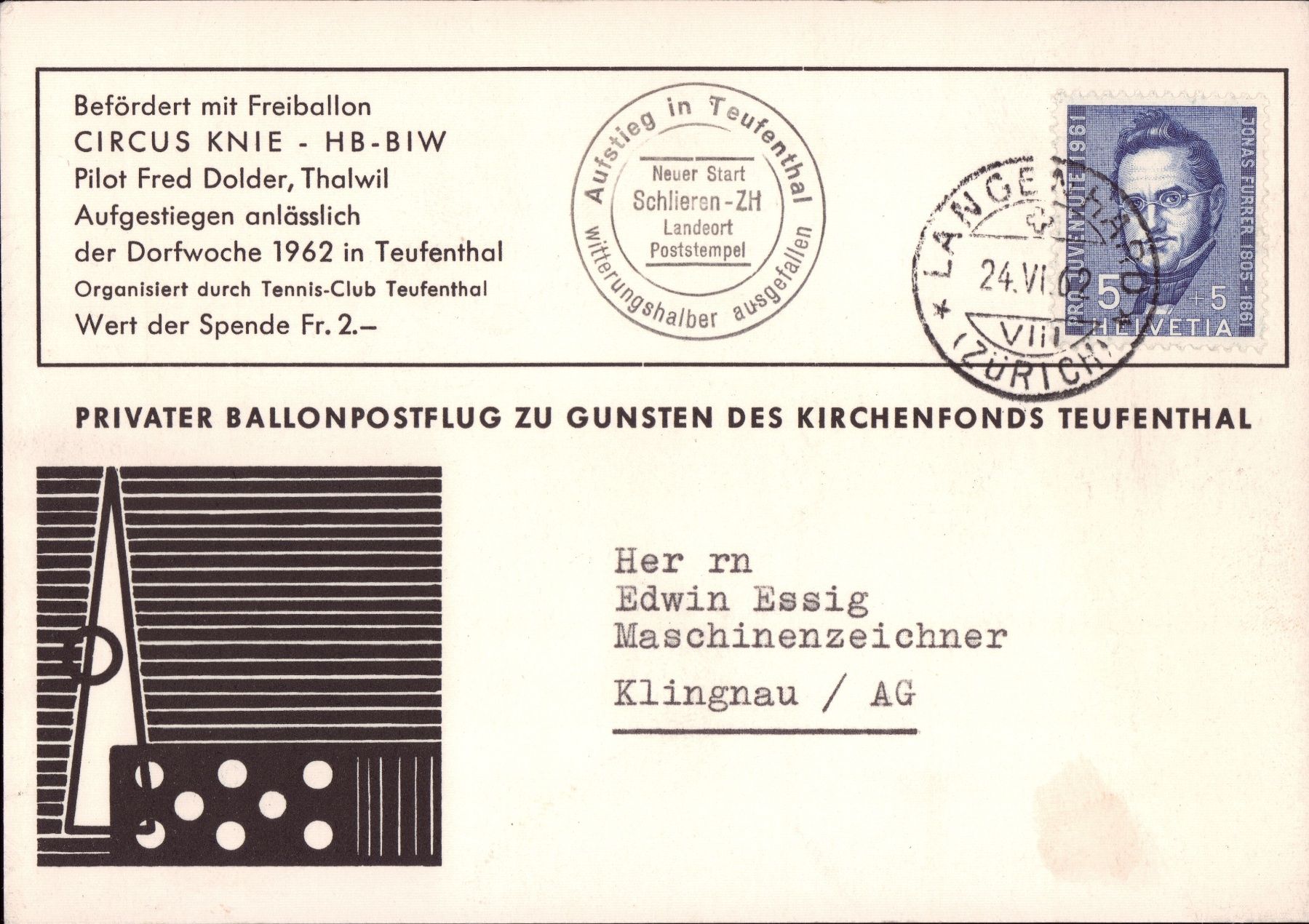 Tutti i francobolli: 1962 PK mit Freiluftballon befördert – Usato da Eggersriet venduto da stamp303