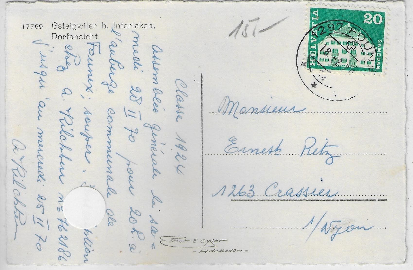 Cartoline postali: Gsteigwiler bei Interlaken - Dorfansicht – Usato da Ettingen venduto da Kartenplanet 1