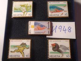 5er Set Pro Juventute Helvetia Briefmarken-Pins 1997 (U948)