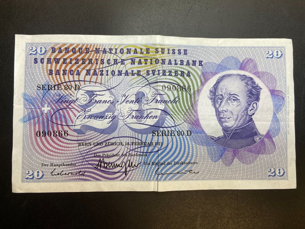 20 Fr.-Note Schweiz 1971 (Gebraucht) in Herisau für CHF 3 – mit ...