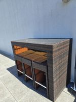 Bartisch mit 6 Hockern Rattangeflecht braun
