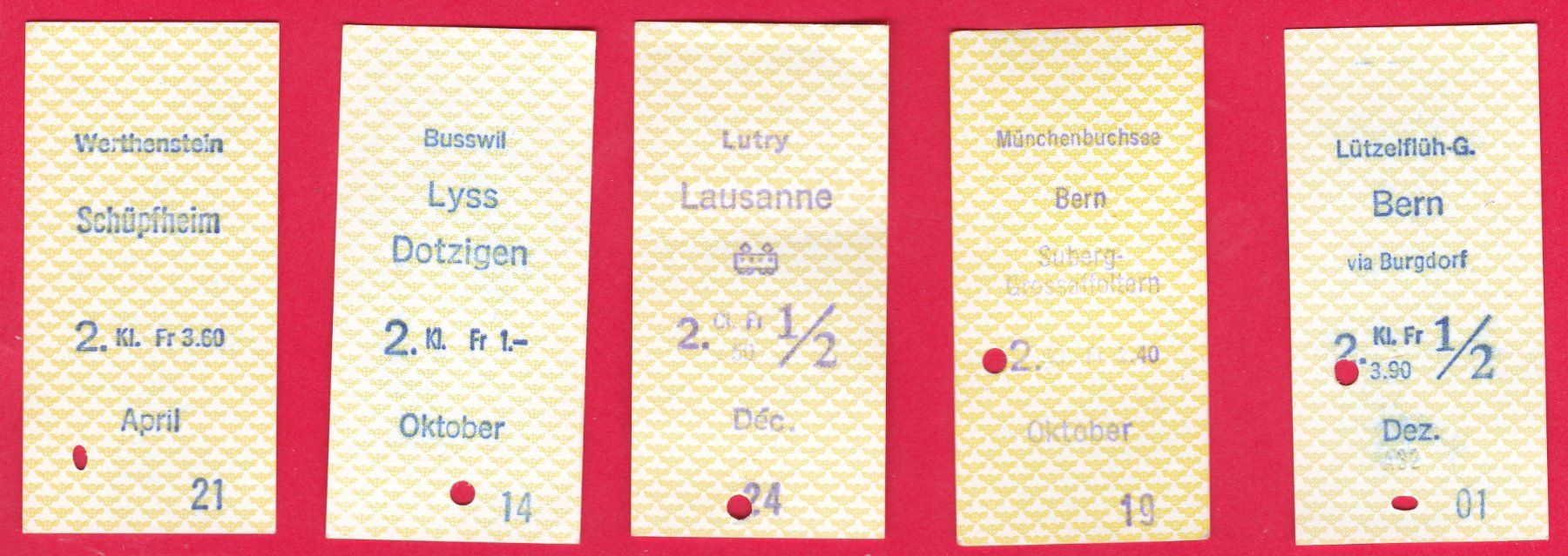 Biglietti: 5 x PAPIER FAHRSCHEINE SBB GEBRAUCHT – Usato da Oberrieden venduto da Gebirgsstelze