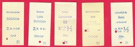 5 x PAPIER FAHRSCHEINE SBB GEBRAUCHT