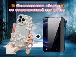 Coque iPhone 15 Pro Max Fleurs Printemps Dragonne + Verre