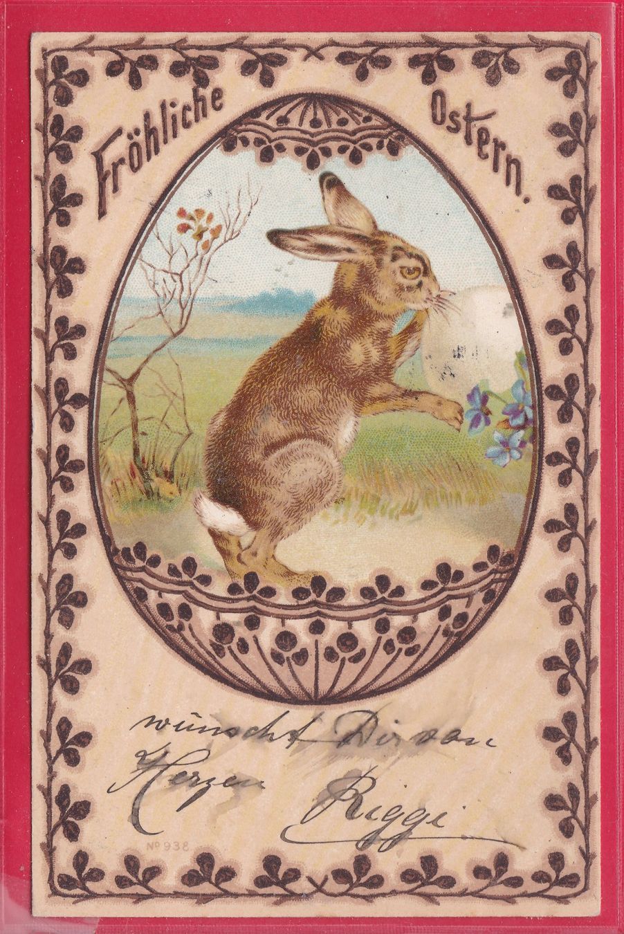 Ansichtskarten: FRÖHLICHE OSTERN, 6.4.1901 – Gebraucht aus Oberrieden von Gebirgsstelze
