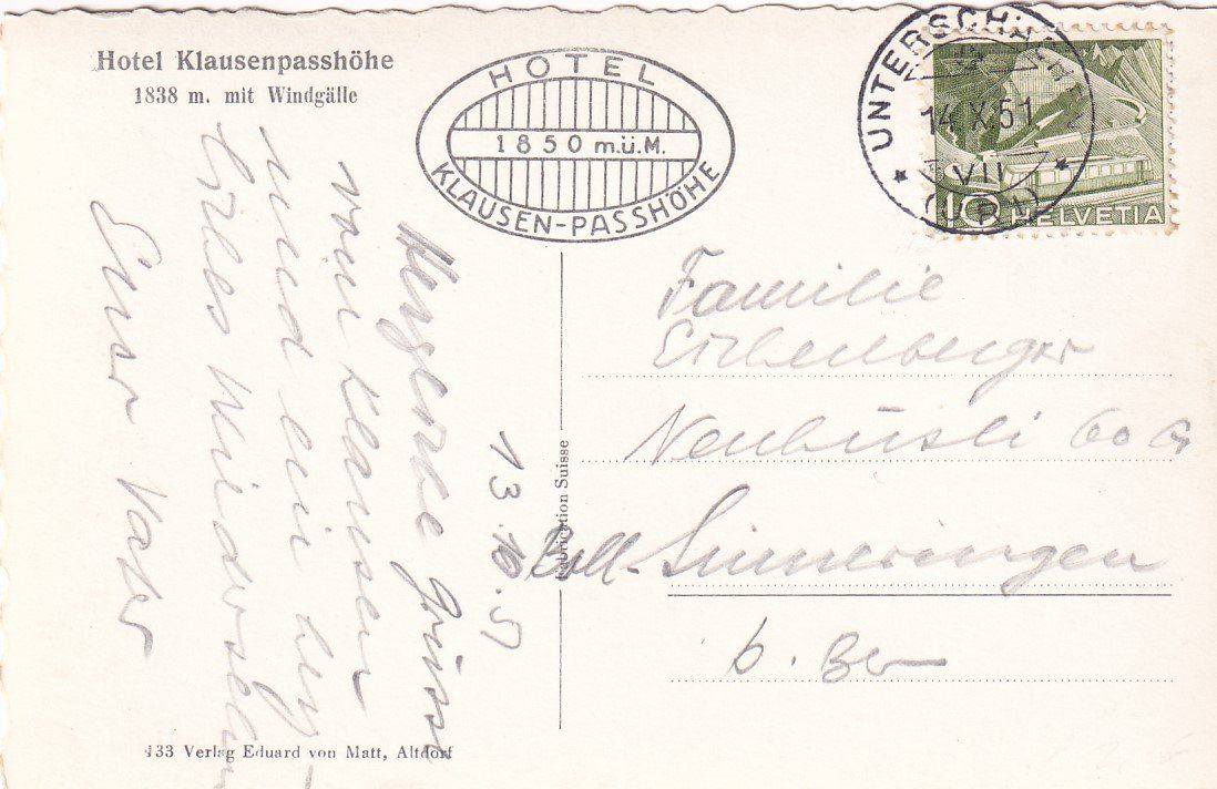 Ansichtskarten: AK Klausenpasshöhe UR (Unterschächen UR) 1951, belebt ! – Gebraucht aus Baar von Asmara111 1