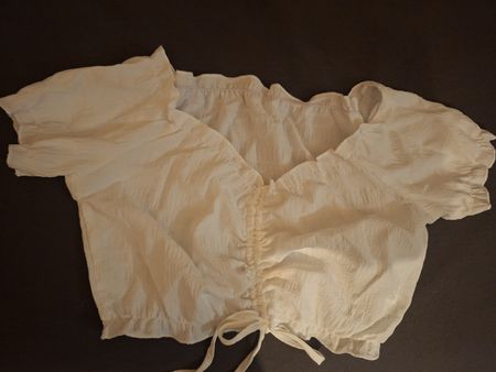 Damen Crop Bluse  weiss gerafft mit Schnürung kurz