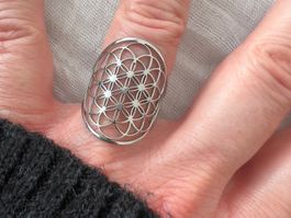 Bague en acier inox Fleur de vie