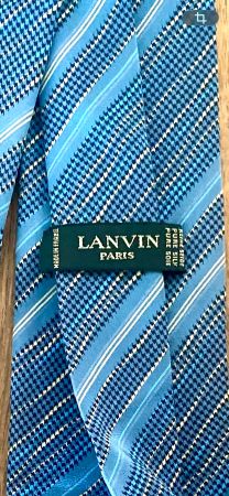 Edle LANVIN Paris Seidenkrawatte – Blau Gestreift –
