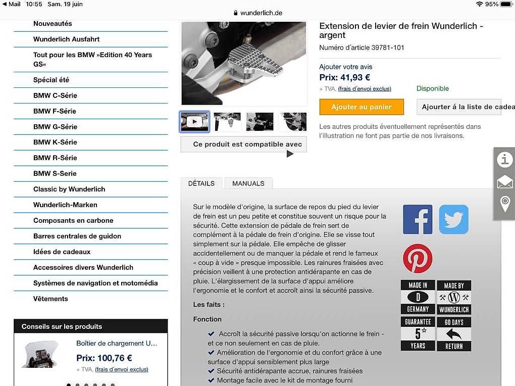 Pezzi di ricambio: Extension pédale de frein – Usato da Lausanne venduto da dan_wtm7