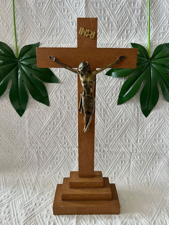 Kreuz-Set Mit Holz-Kruzifix Und Rosenkranz - Katholische Wanddekoration Und Halskette