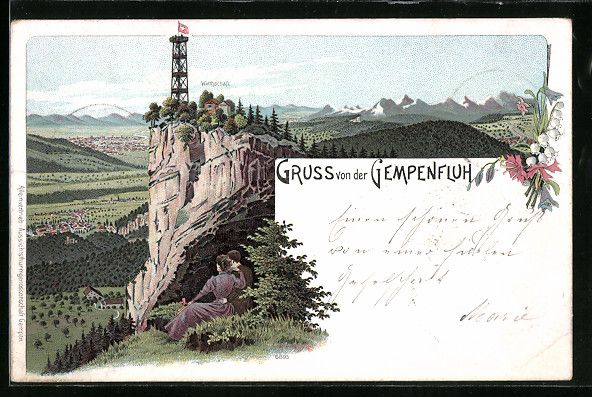 Cartes postales: Litho Gempenfluh, Panorama mit Gasthaus  – D'occasion à Berlin par bartko-reher