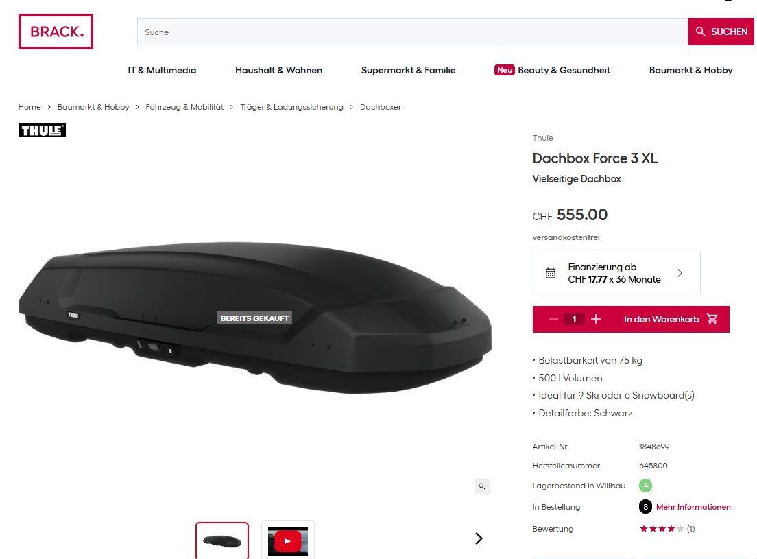 Thule Coffres de toit: Thule Dachbox Force 3 XL – D'occasion à Rüschegg Heubach par berner_45 1