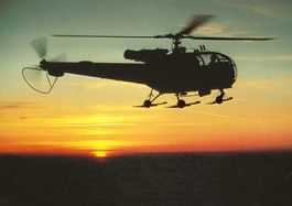 Helikopter Alouette III SE 3160  A4 Foto mit Sonne Motiv