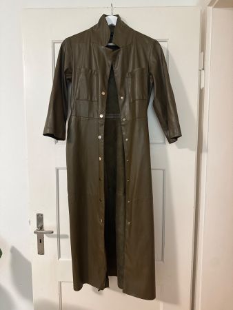 ZARA Faux Leather Midi Shirt Dress – Khaki Green – Size M
