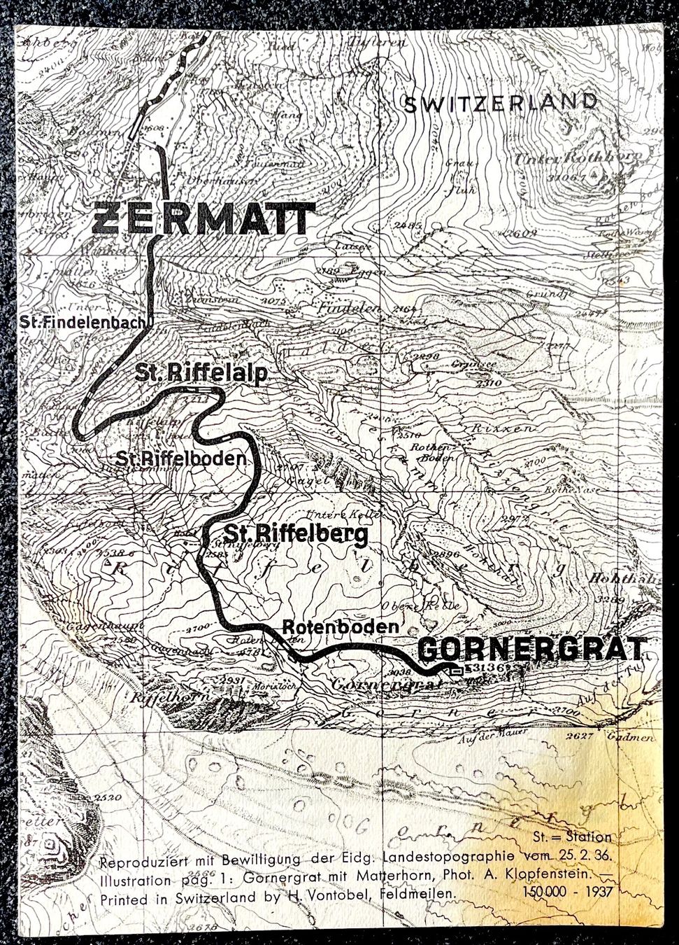 Cartine & Atlanti: Panoramakarte Zermatt - Gornergrat, 1937 – Usato da Burgdorf venduto da Bsb7 3