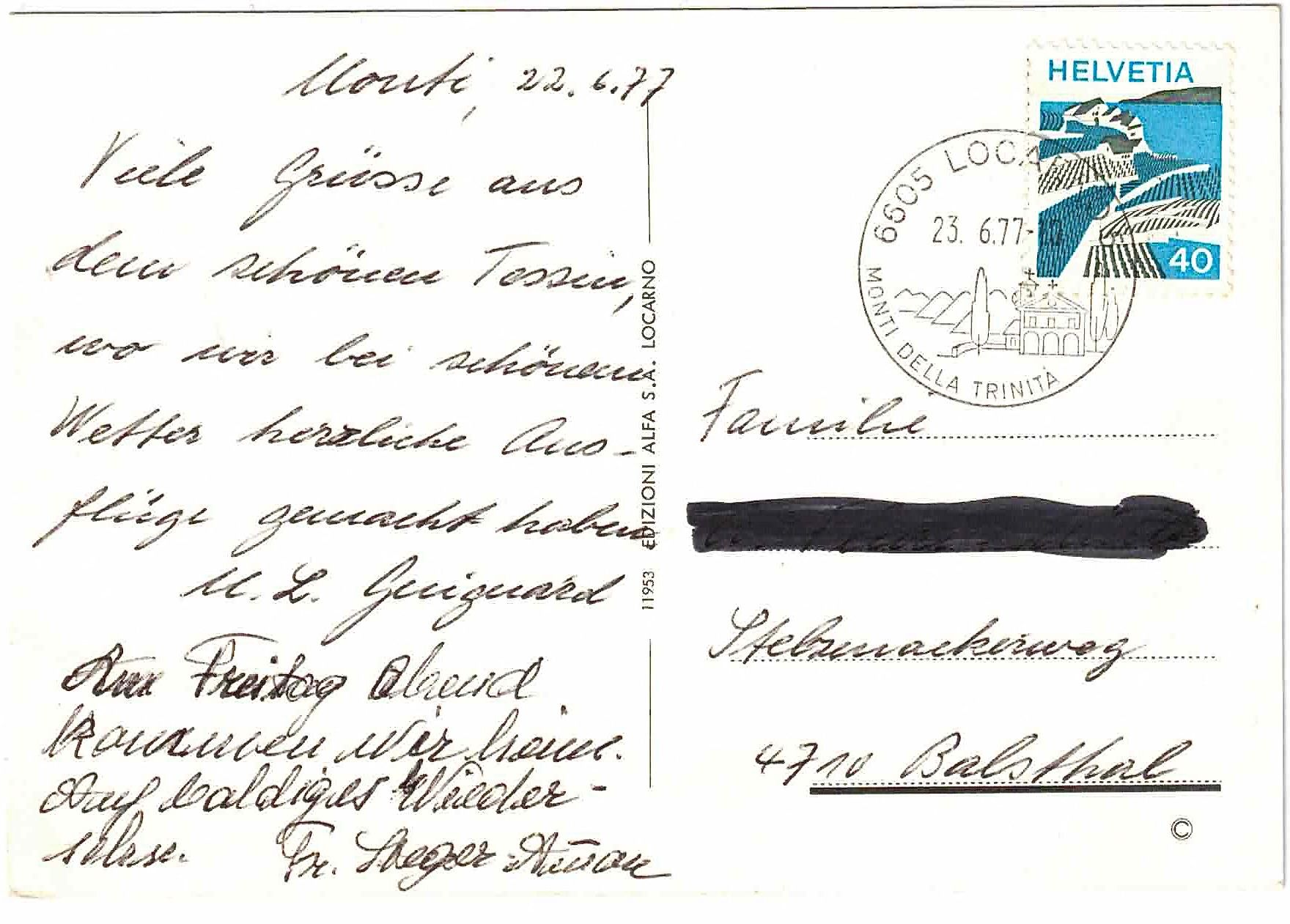 Ansichtskarten: Saluti dalla VALLE MAGGIO ca. 1975 – Gebraucht aus Oberdorf BL von Hopfehuepfer 1