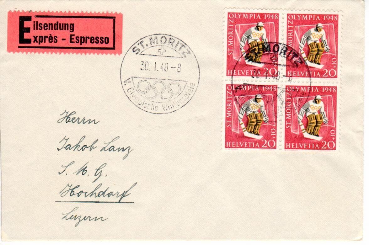 Alle Briefmarken: Brief, St. Moritz 1948 – Gebraucht aus Wolhusen von Curver9