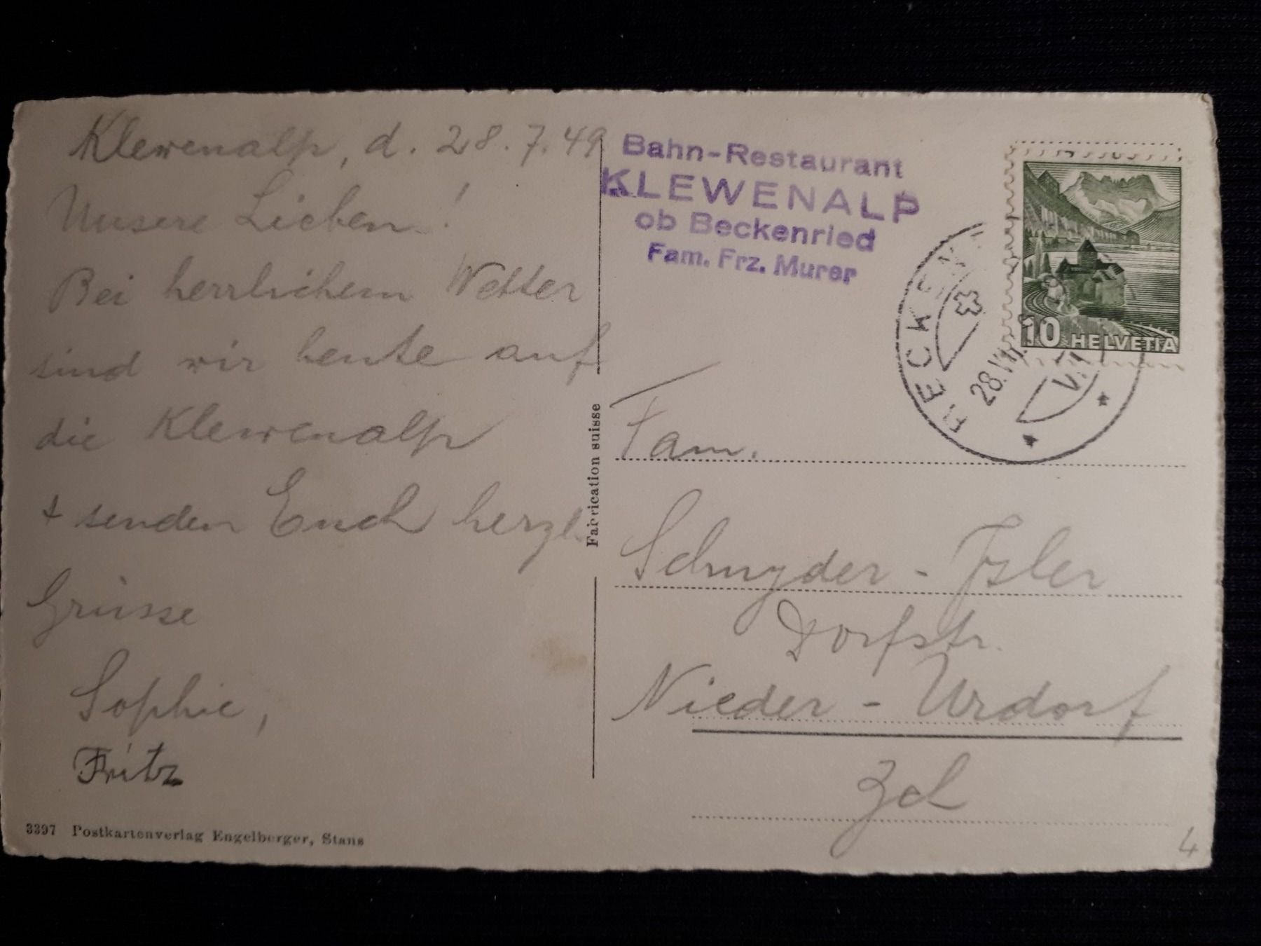 Cartoline postali: BECKENRIED 1949 - LUFTSEILBAHN – Usato da Ponto Valentino venduto da giorgia06 1