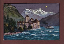 Château de CHILLON - Dents du Midi - Clair de lune - 1911