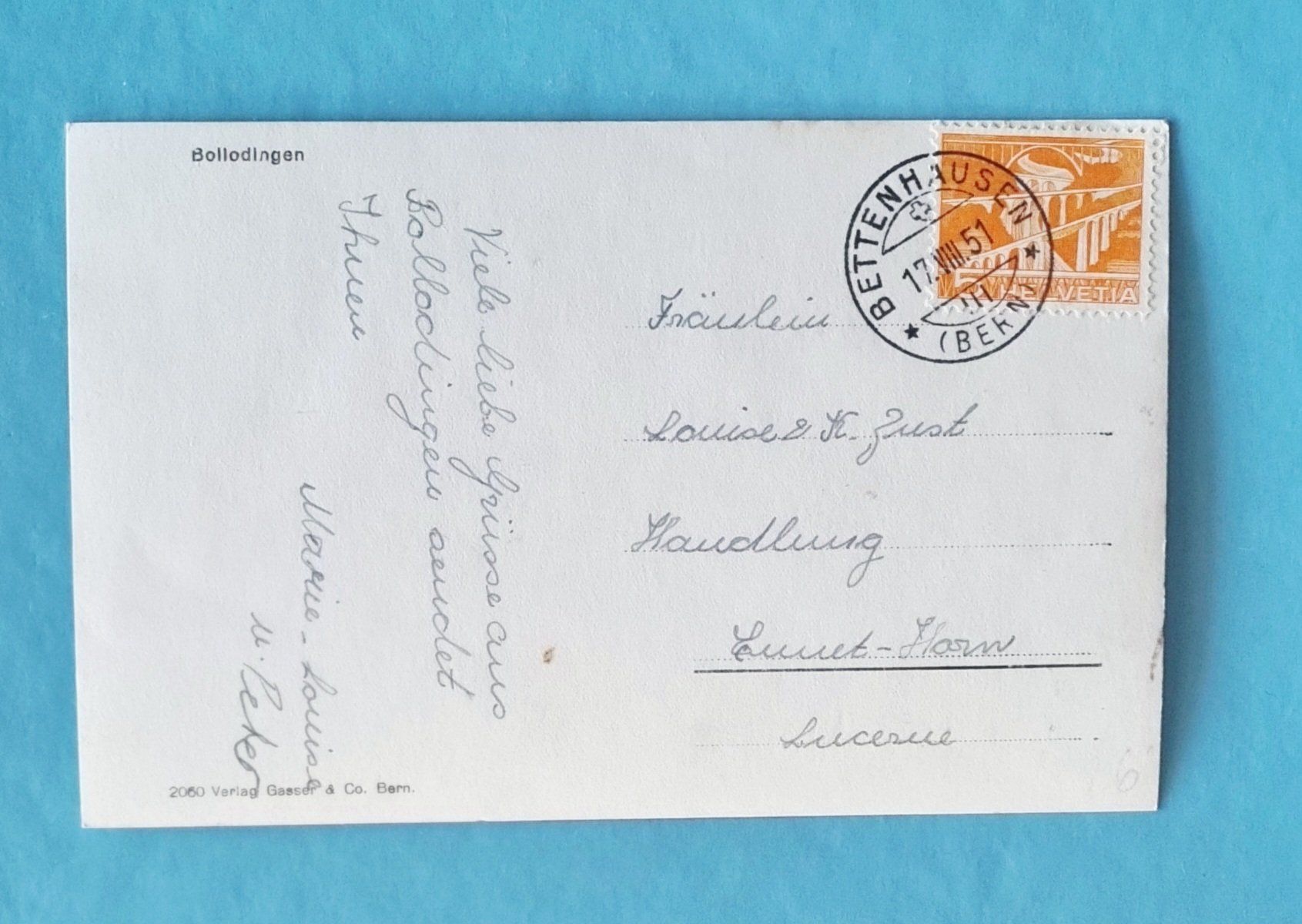 Cartoline postali: Bollodingen - Dorfansicht um 1951 – Usato da Rothrist venduto da RROENK 1