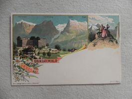 Litho Karte Grindelwald BE Hotel um 1900