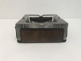 Mit Leder verkleideter Glas Aschenbecher 60er - 70er Jahre