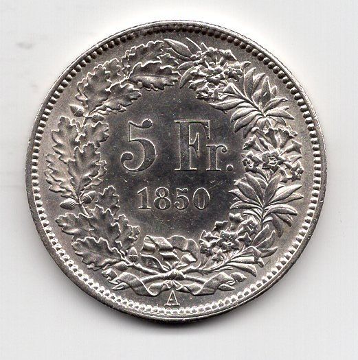 Tutti le monete: (2969) CH, 5 Franken 1850, Top stgl – Usato da Rüthi (Rheintal) venduto da erdnuessli1