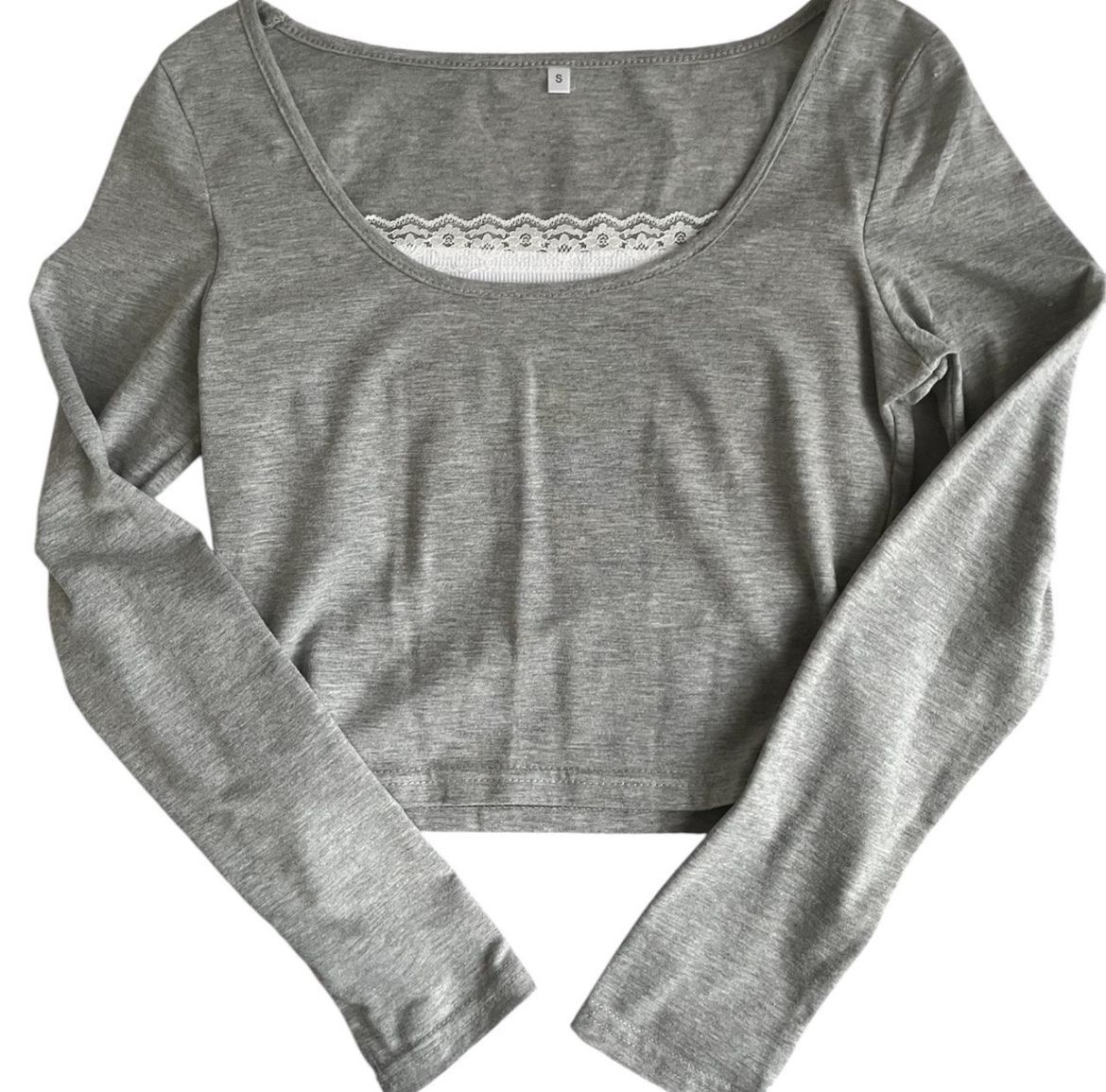 Top: Graues Langarmshirt mit Spitze, Grösse S – Nuovo (secondo la descrizione) da Zürich venduto da userrr465567