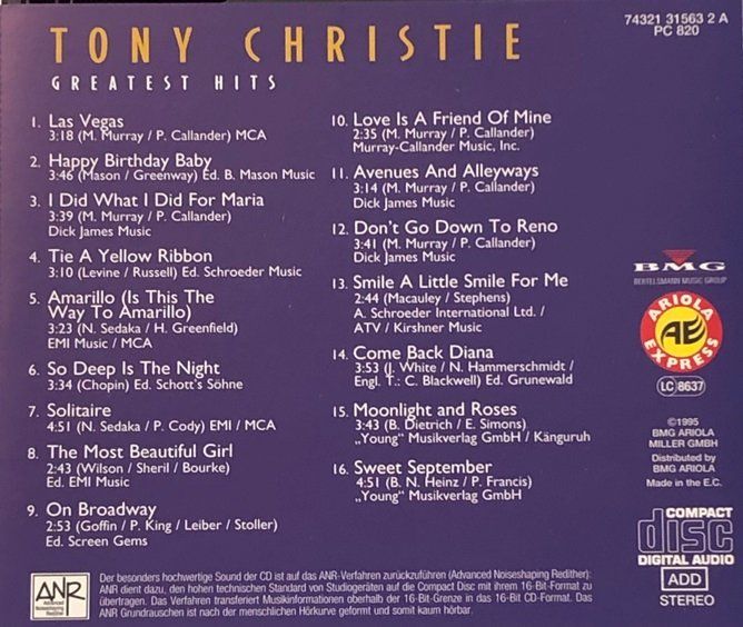 CD: Tony Christie - Greatest Hits – Usato da Grüningen venduto da azulgris 1