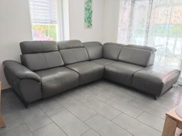 Ecksofa Leder grau L-Form mit Récamiere gebraucht