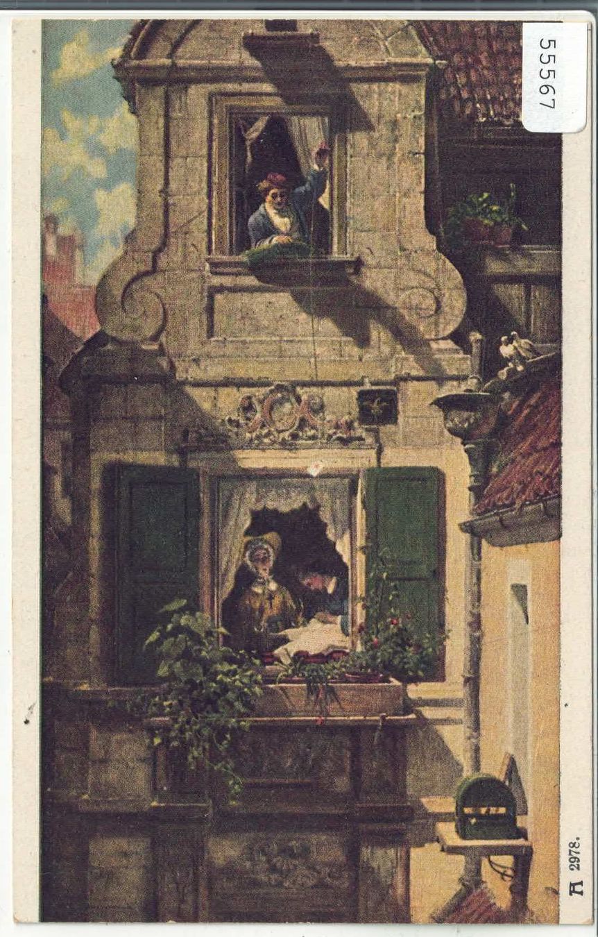Cartoline postali: Carl Spitzweg - Liebespost – Usato da Ettingen venduto da Kartenplanet
