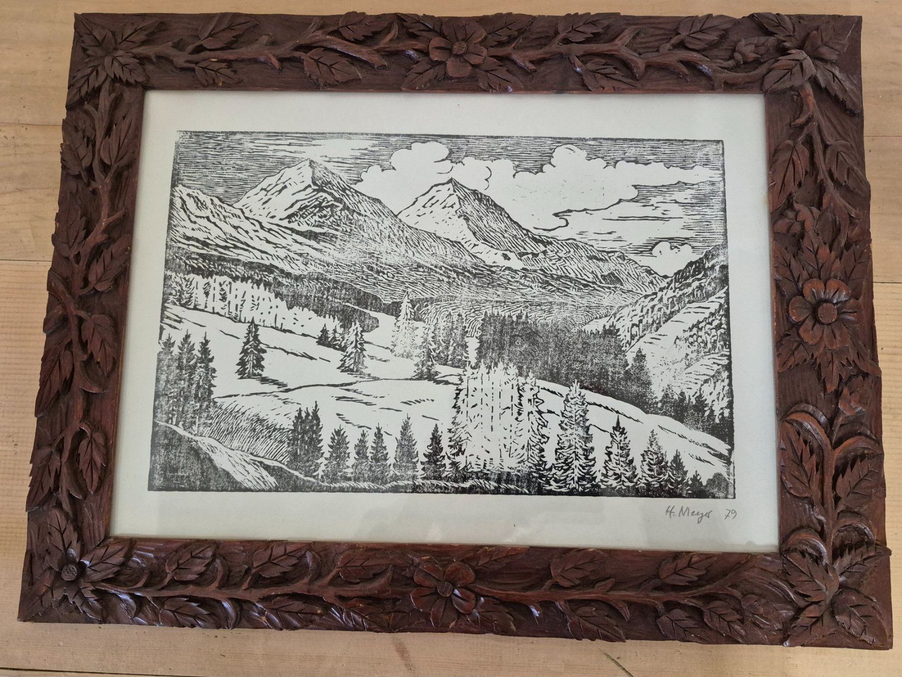 Xilografie: Holzschnitt "Berglandschaft" signiert H. Meyer – Usato da Sta. Maria V. M. venduto da han_fz8r