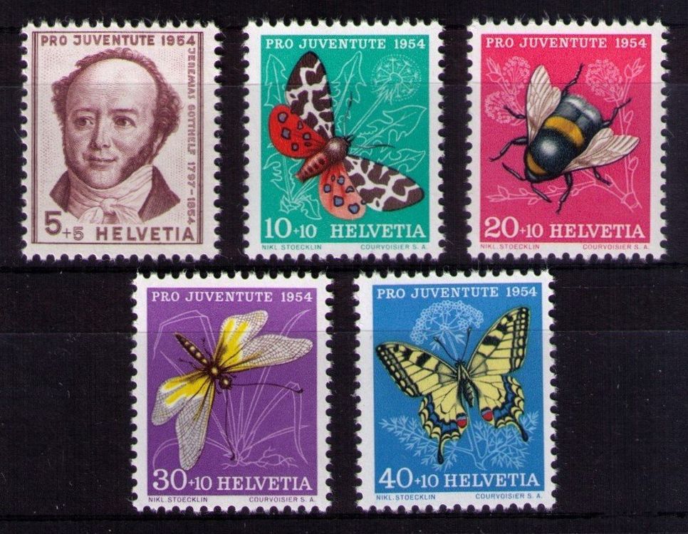 1954_J153-J157_PRO JUVENTUTE INSEKTEN_Schöne Serie kompl. ** (Neu ...