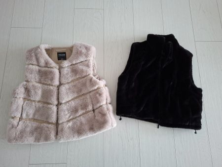 Damen Fellwesten Set: Beige & Schwarz, Grösse S